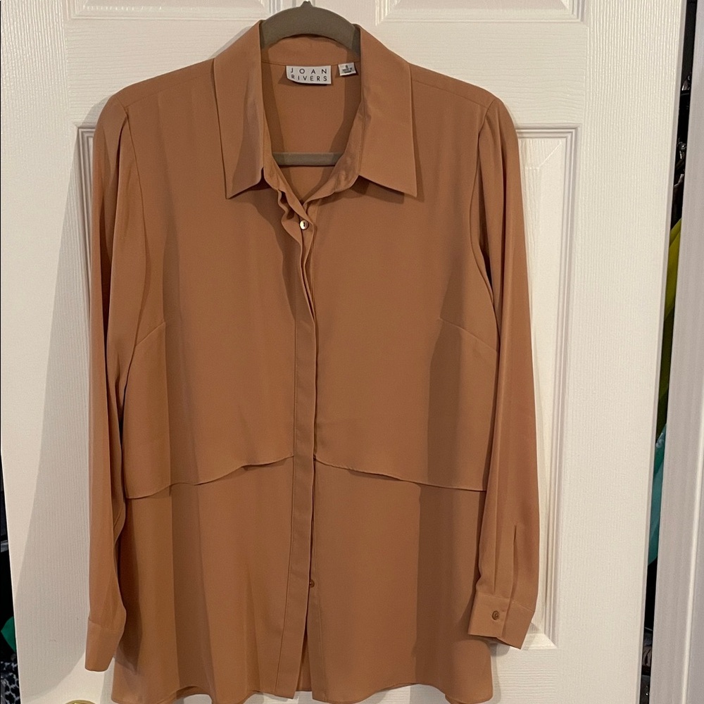 Joan Rivers Button Down Tan Blouse